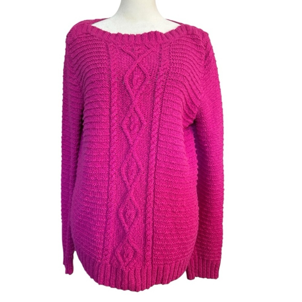 Jones New York Sport Hot Pink Cable Knit Sweater | Chunky Magenta Pullover Size